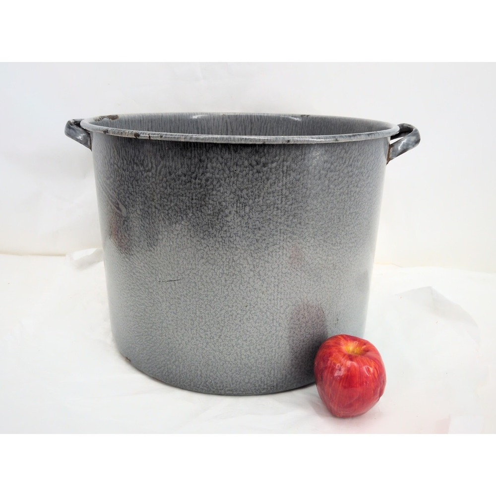 Big VTG Graniteware Gray Enamel Pot Huge 32 Qt 8 Gal 16" Farmhouse Decor Kitchen